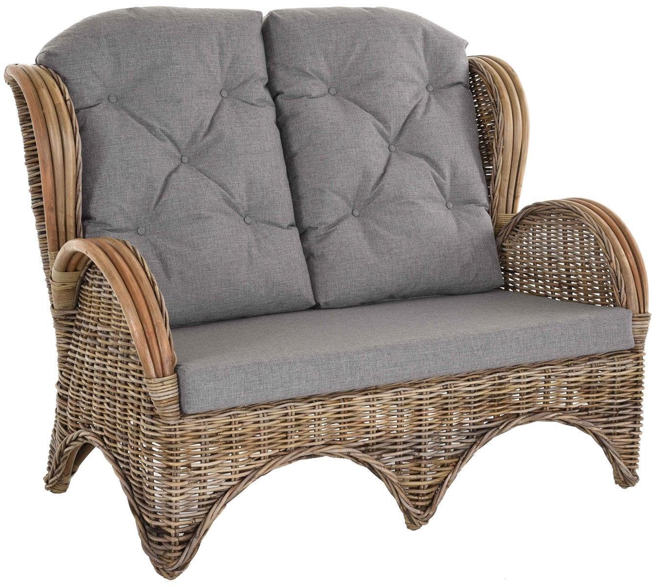 Krines Home Loungesofa RattanSofa 2Sitzer Korbsofa Sofa HochlehnSofa Wintergarten Couch